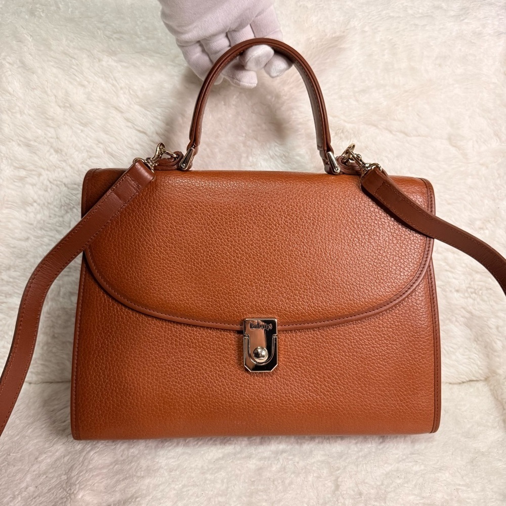 Vintage Burberry Leather Satchel Two Way Work Bag Tan - Picture 15 of 17